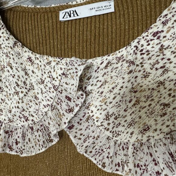 Zara Sweater Small Floral Peter Pan Collar Puff Sleeve Cottage Core Prairie Boho - Picture 3 of 11